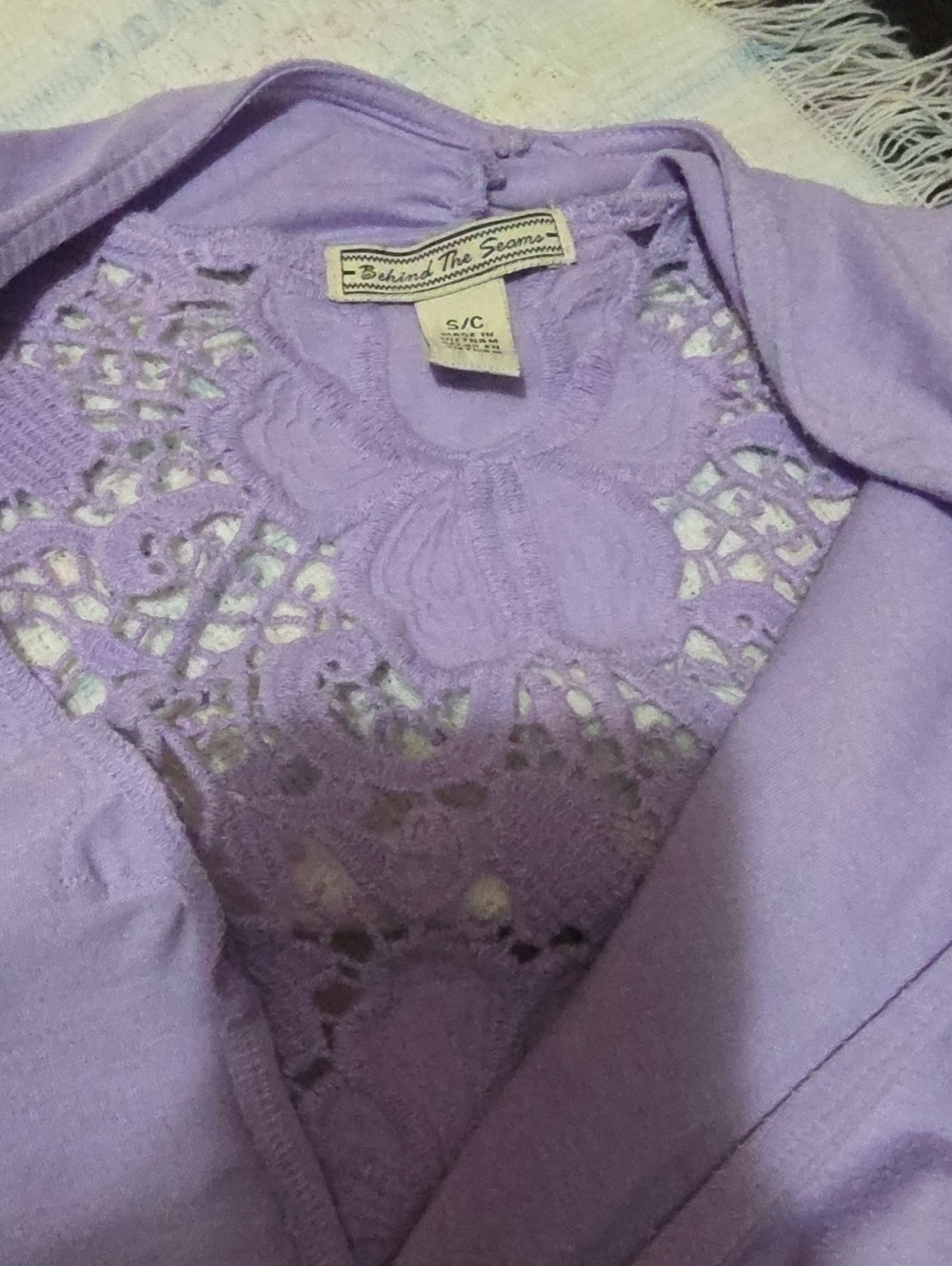 Lavender Crochet / Lace Like Detail In Back Cardigan 3/4 Sleeve Size S